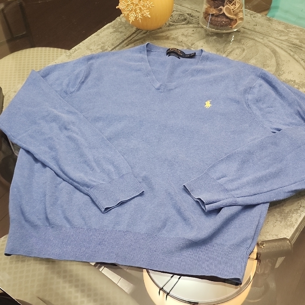 Ralph Lauren Blue V-Neck Sweater - Picture 2 of 11